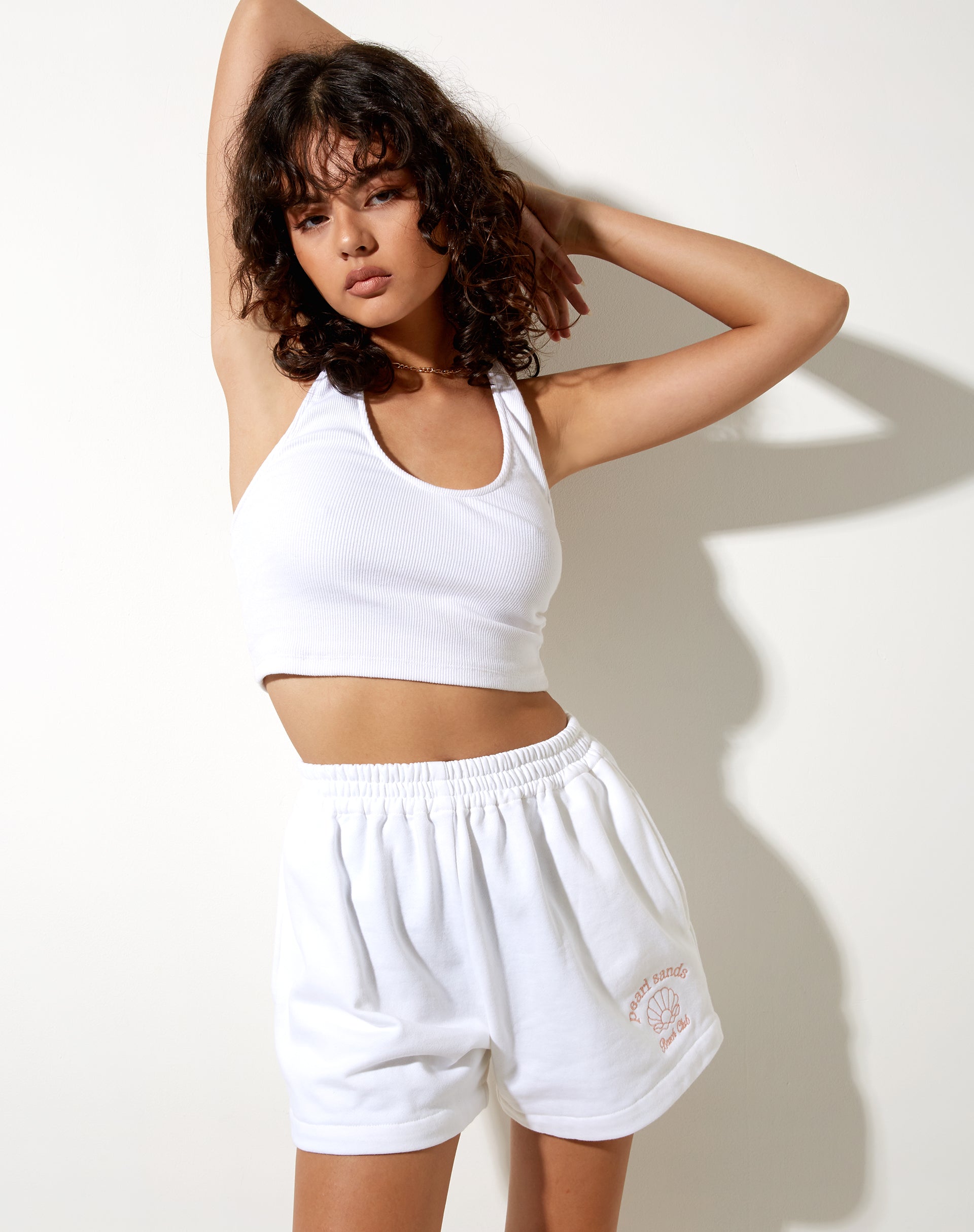 Terry Short in White Pearl Sand Embro-Nico Sky