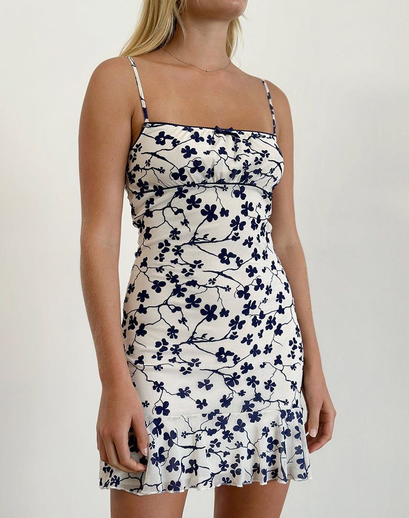 Tery Mini Dress in Grunge Floral Flock Cream-Nico Sky