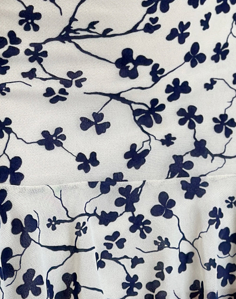 Tery Mini Dress in Grunge Floral Flock Cream-Nico Sky