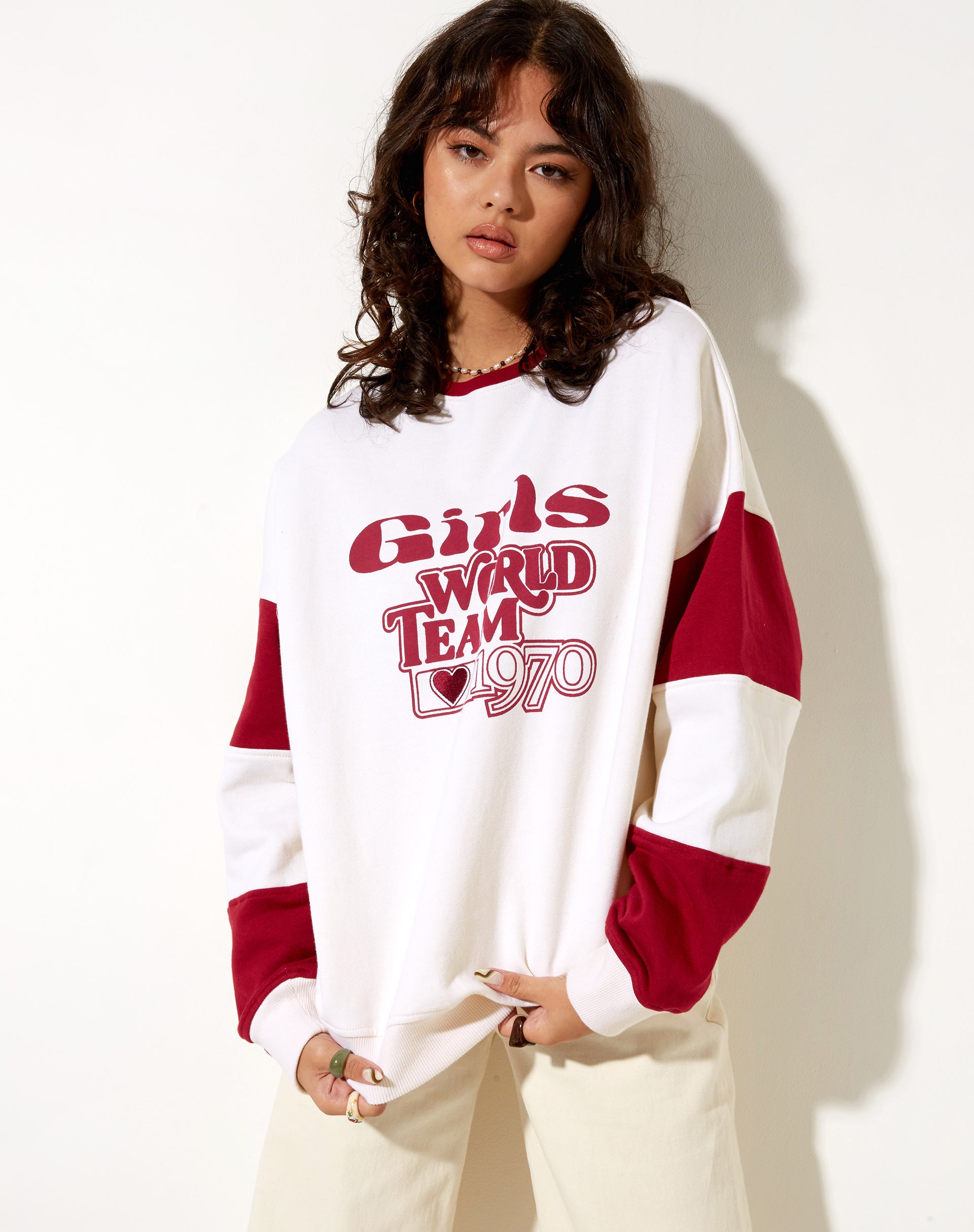 Tetty Sweatshirt in Ivory Red Adrenaline Girls World Team-Nico Sky