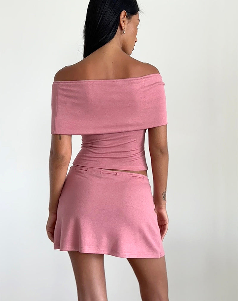 Thalassa Off the Shoulder Top in Dusky Pink Sheer Knit-Nico Sky