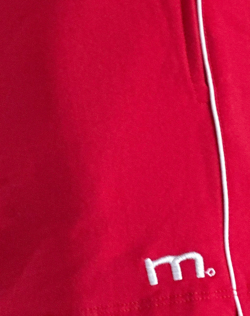 Thera Shorts in Tango Red with Off White Piping and M Emb-Nico Sky