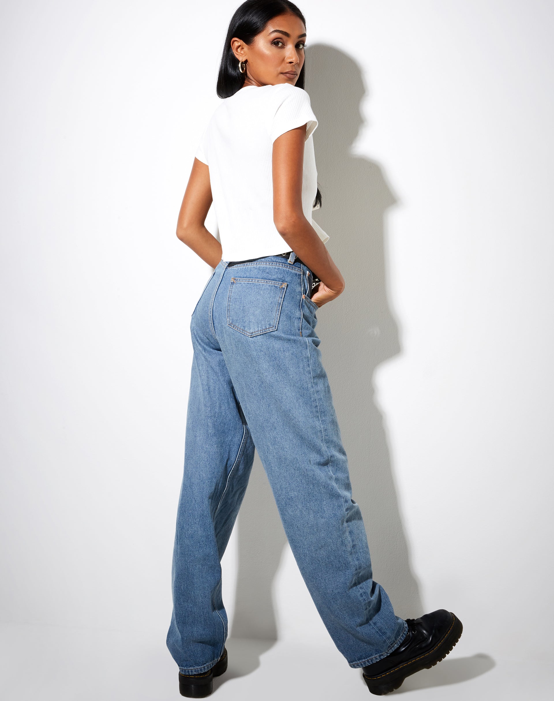 Tiery Crop Top in Rib Ivory-Nico Sky