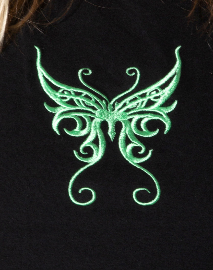 Tindy Crop Top in Black with Butterfly Green Embro-Nico Sky
