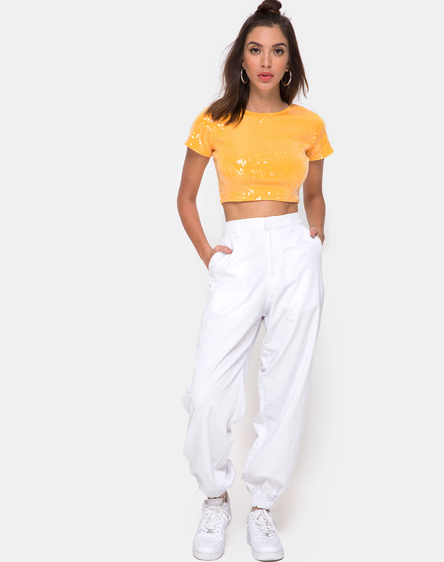 Tindy Crop Top in Tangerine with Clear Sequin-Nico Sky
