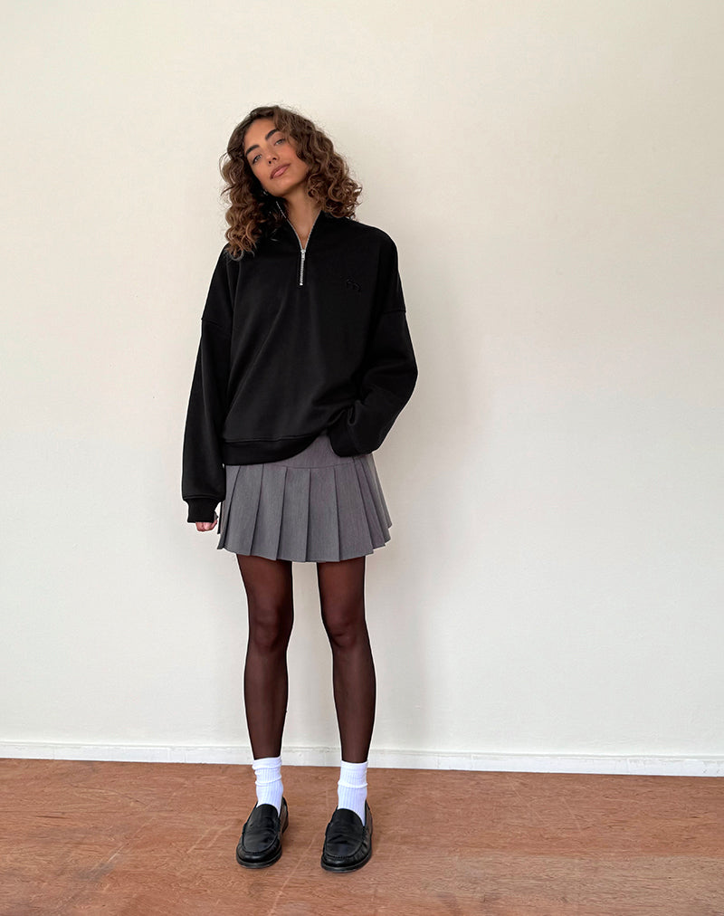 Tirma High Neck Jumper in Tonal Black with M Embroidery-Nico Sky