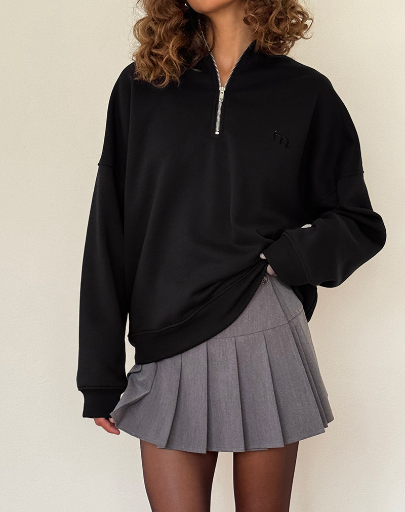 Tirma High Neck Jumper in Tonal Black with M Embroidery-Nico Sky