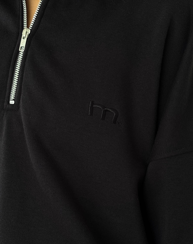 Tirma High Neck Jumper in Tonal Black with M Embroidery-Nico Sky