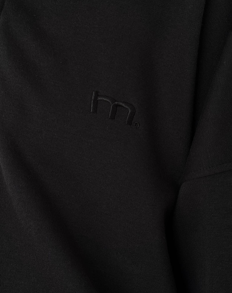 Tirma High Neck Jumper in Tonal Black with M Embroidery-Nico Sky