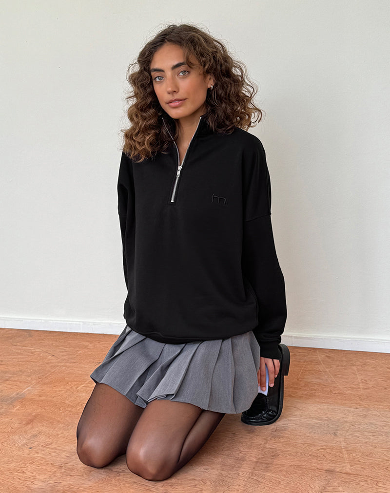 Tirma High Neck Jumper in Tonal Black with M Embroidery-Nico Sky