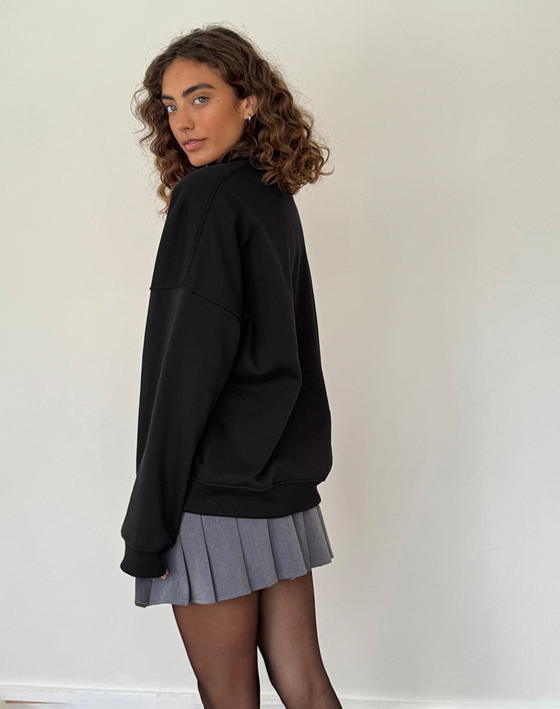 Tirma High Neck Jumper in Tonal Black with M Embroidery-Nico Sky