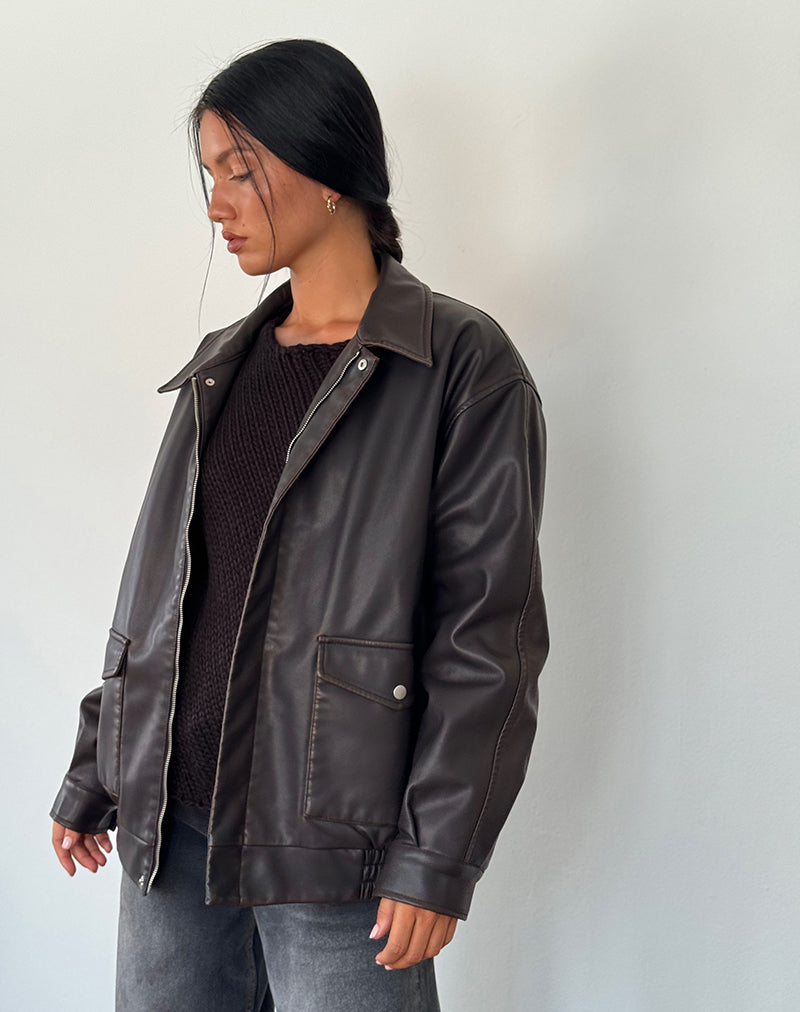 Tobias Jacket in PU Dark Chocolate-Nico Sky