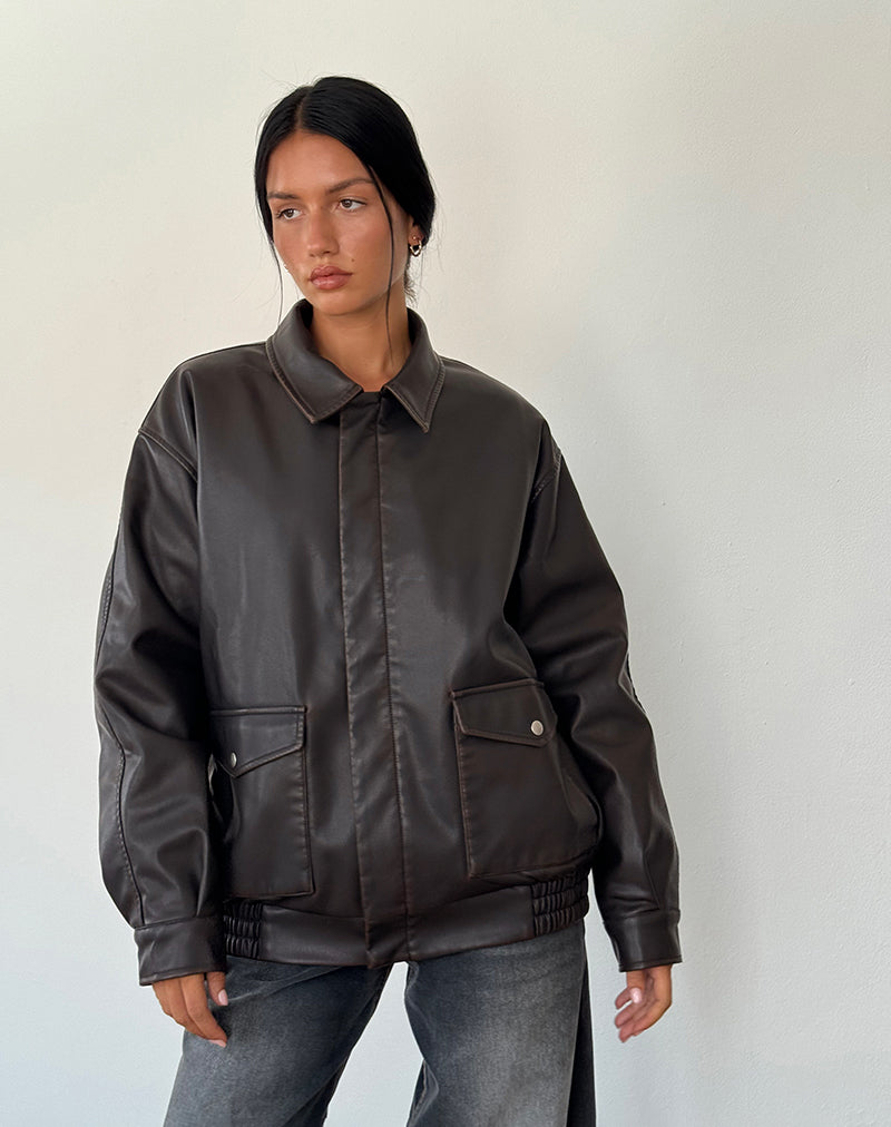 Tobias Jacket in PU Dark Chocolate-Nico Sky