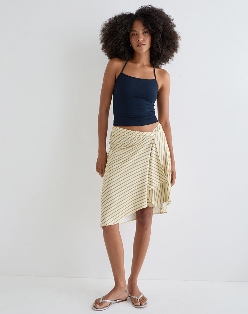 Tomoe Halter Neck Top in Rayon Jersey Navy-Nico Sky