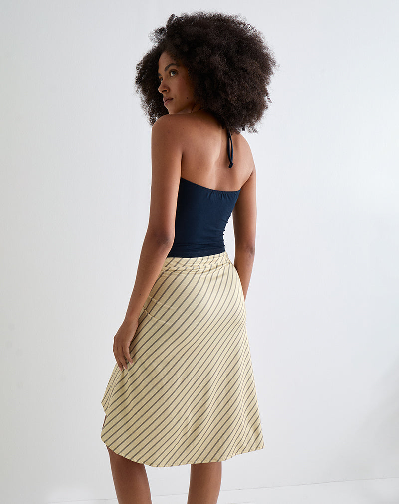 Tomoe Halter Neck Top in Rayon Jersey Navy-Nico Sky