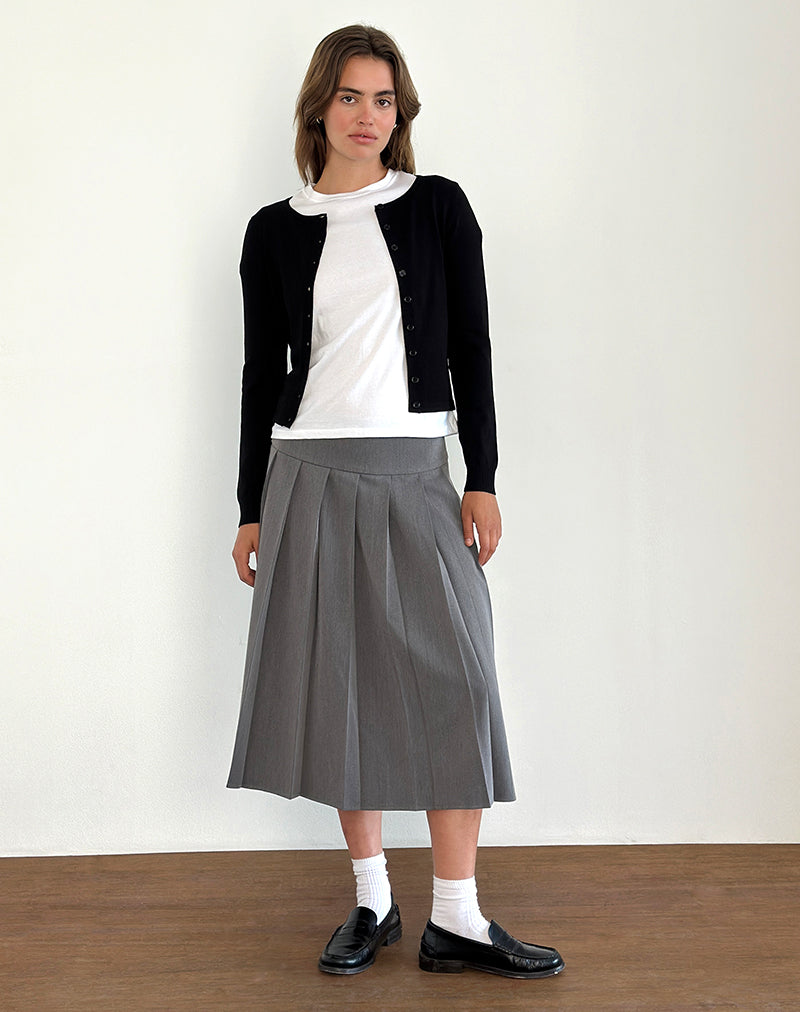 Trisma Pleated Midi Skirt in Charcoal Grey-Nico Sky
