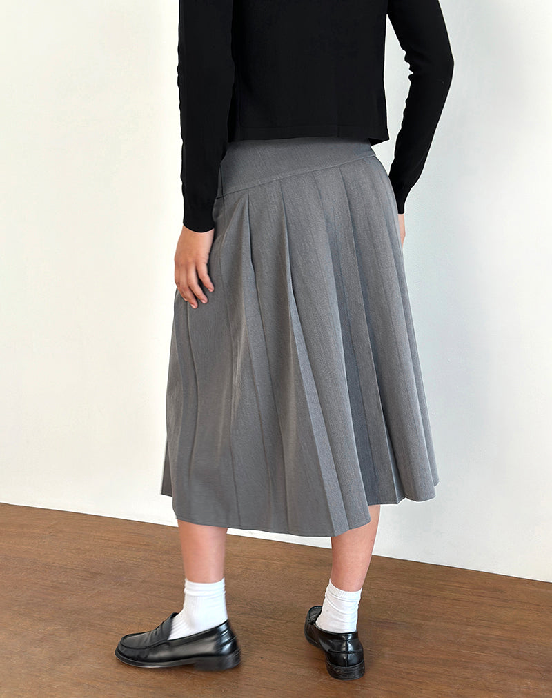 Trisma Pleated Midi Skirt in Charcoal Grey-Nico Sky
