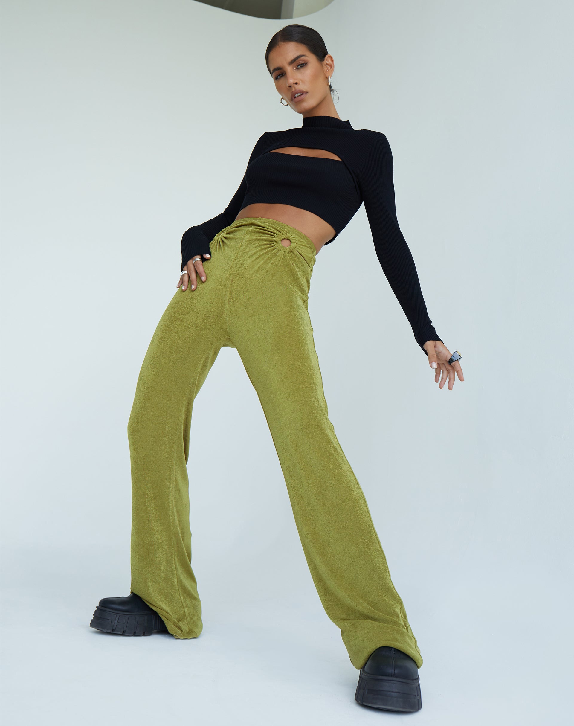 Sesaot Flare Trouser in Crepe Lime-Nico Sky