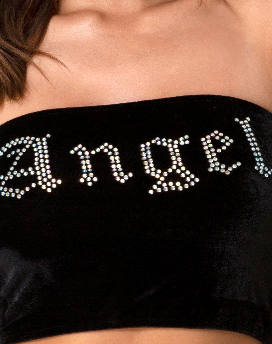 Tube top in Black with Angel Diamante Hot Fix-Nico Sky