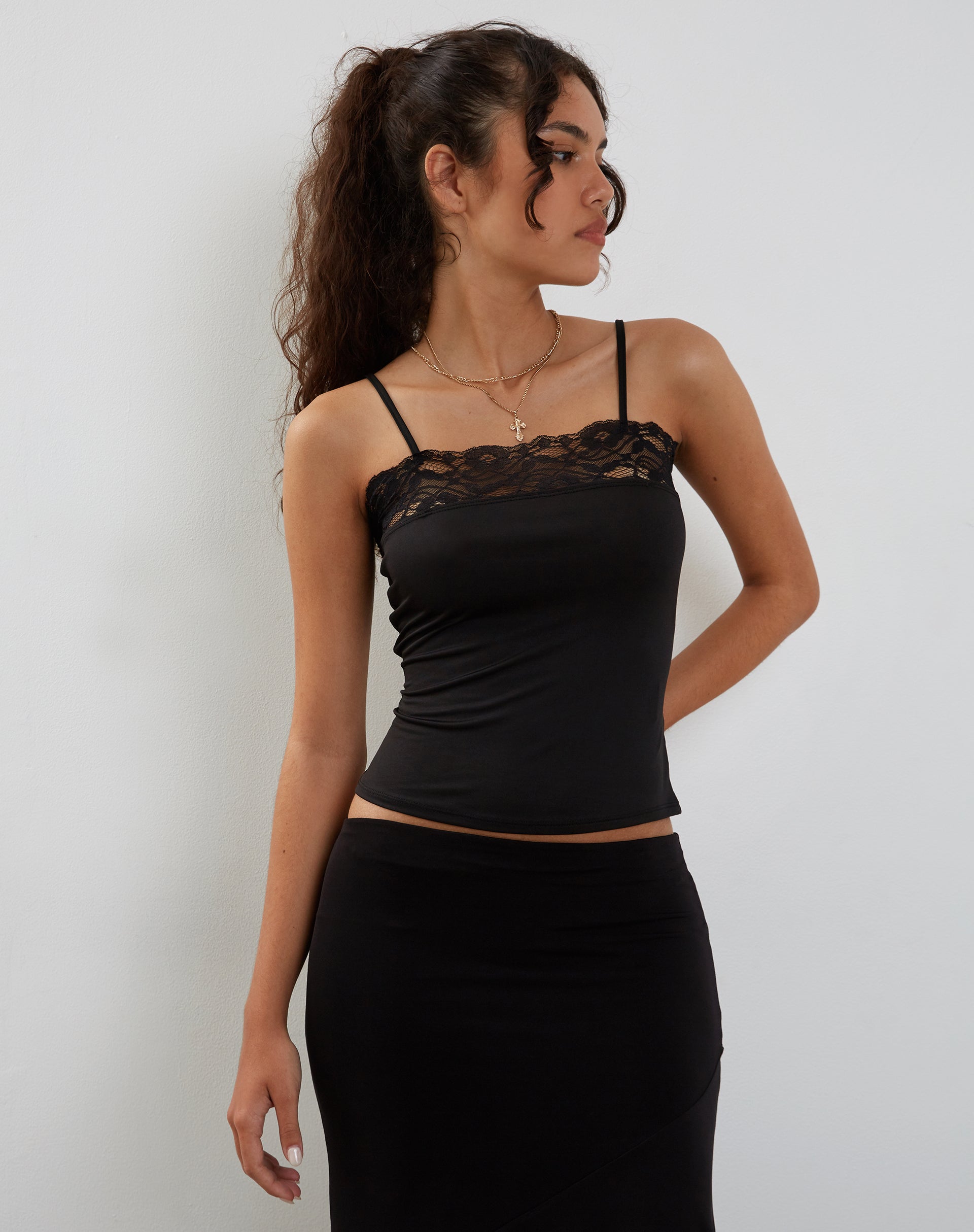 Tucci Vest Top in Slinky Lace Black-Nico Sky