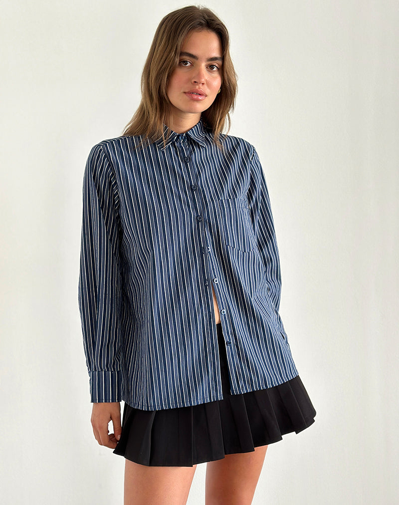 Turner Shirt in Dark Blue Indigo Stripe-Nico Sky