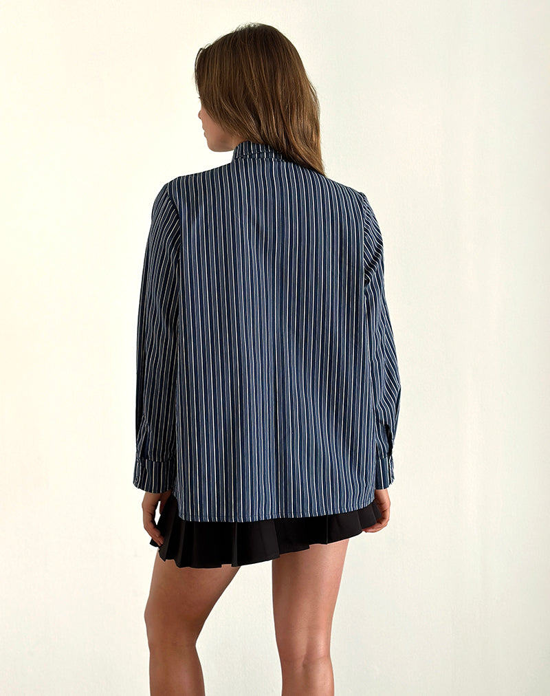 Turner Shirt in Dark Blue Indigo Stripe-Nico Sky