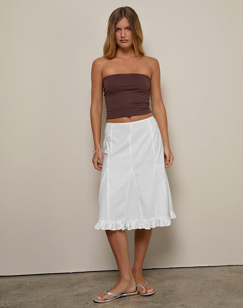 Tausi Pleated Midi Skirt in Off White Linen-Nico Sky
