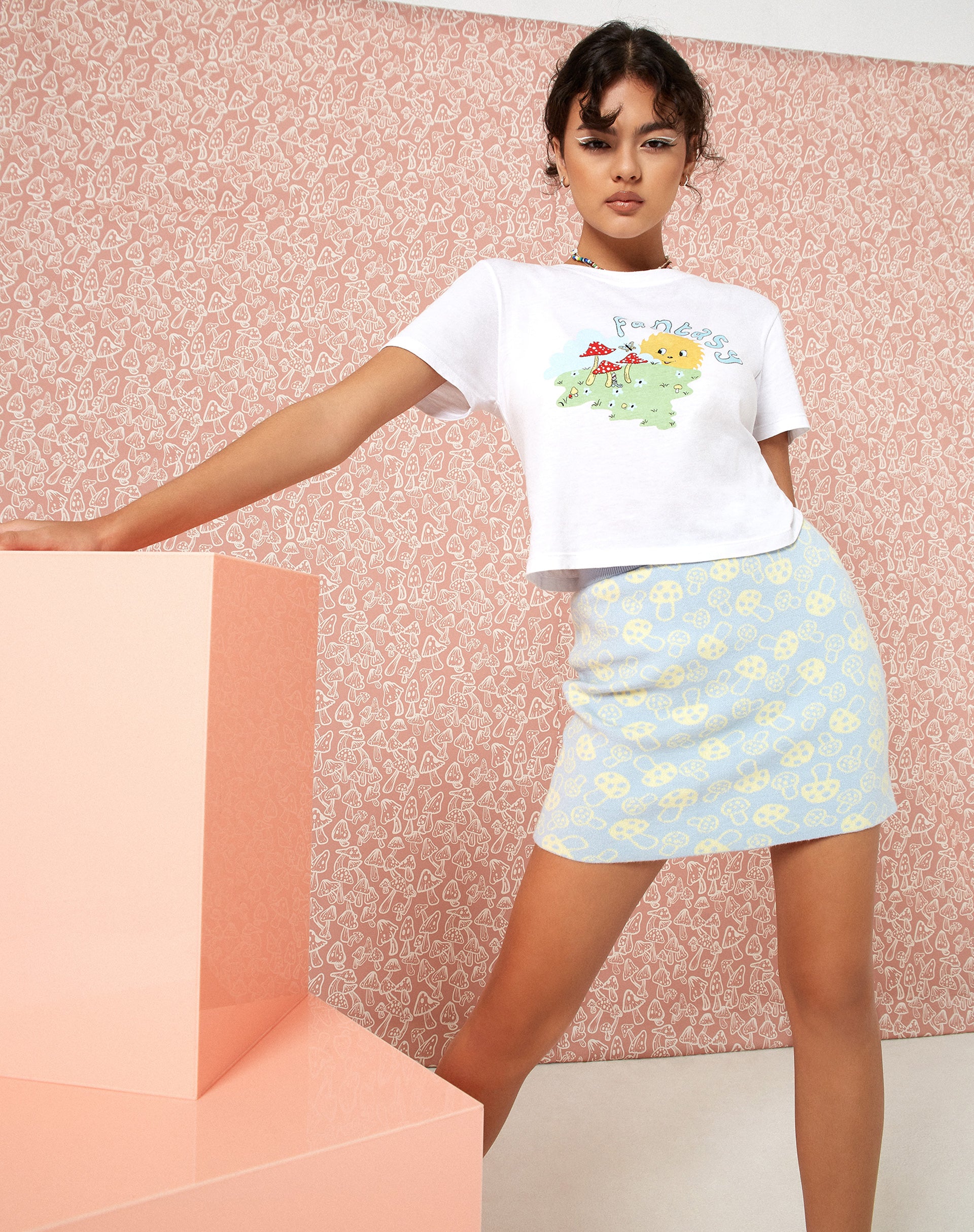 Riani Mini Skirt in Baby Shroom Blue and Yellow-Nico Sky