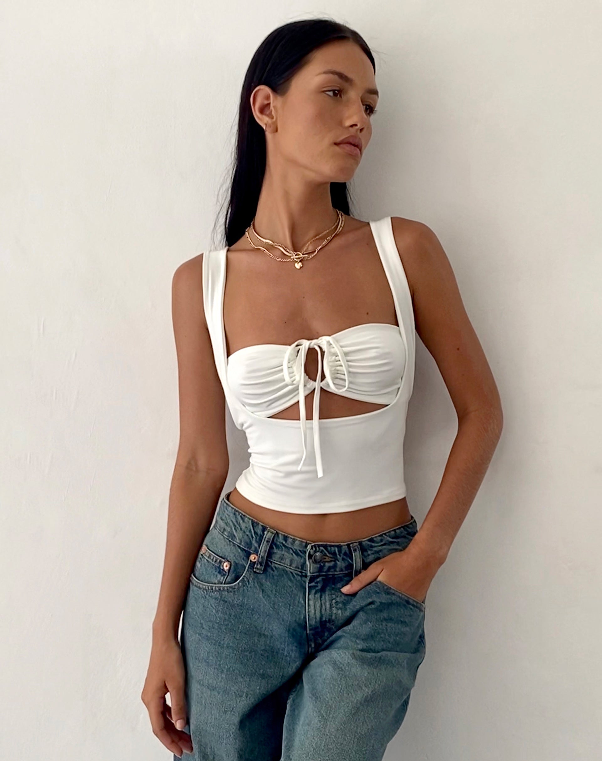 Ulani Crop Top in Ivory-Nico Sky