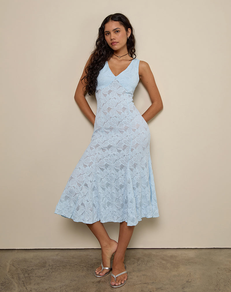 Valea Midi Dress in Zinnia Lace Blue-Nico Sky