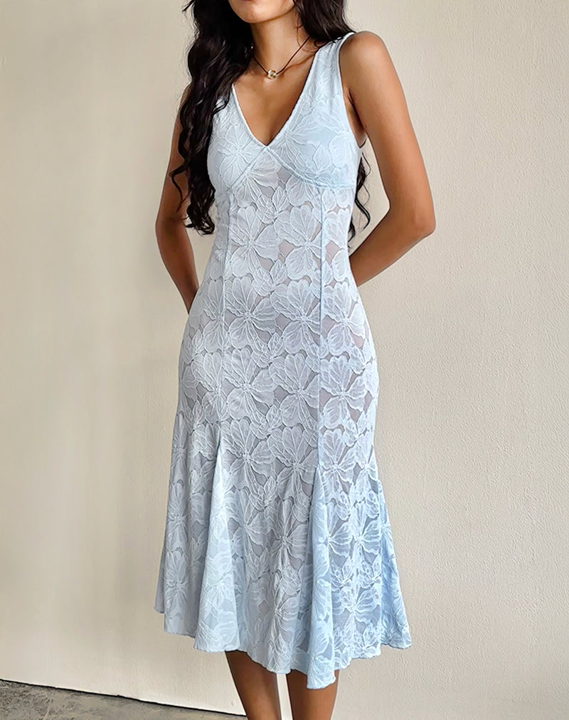 Valea Midi Dress in Zinnia Lace Blue-Nico Sky