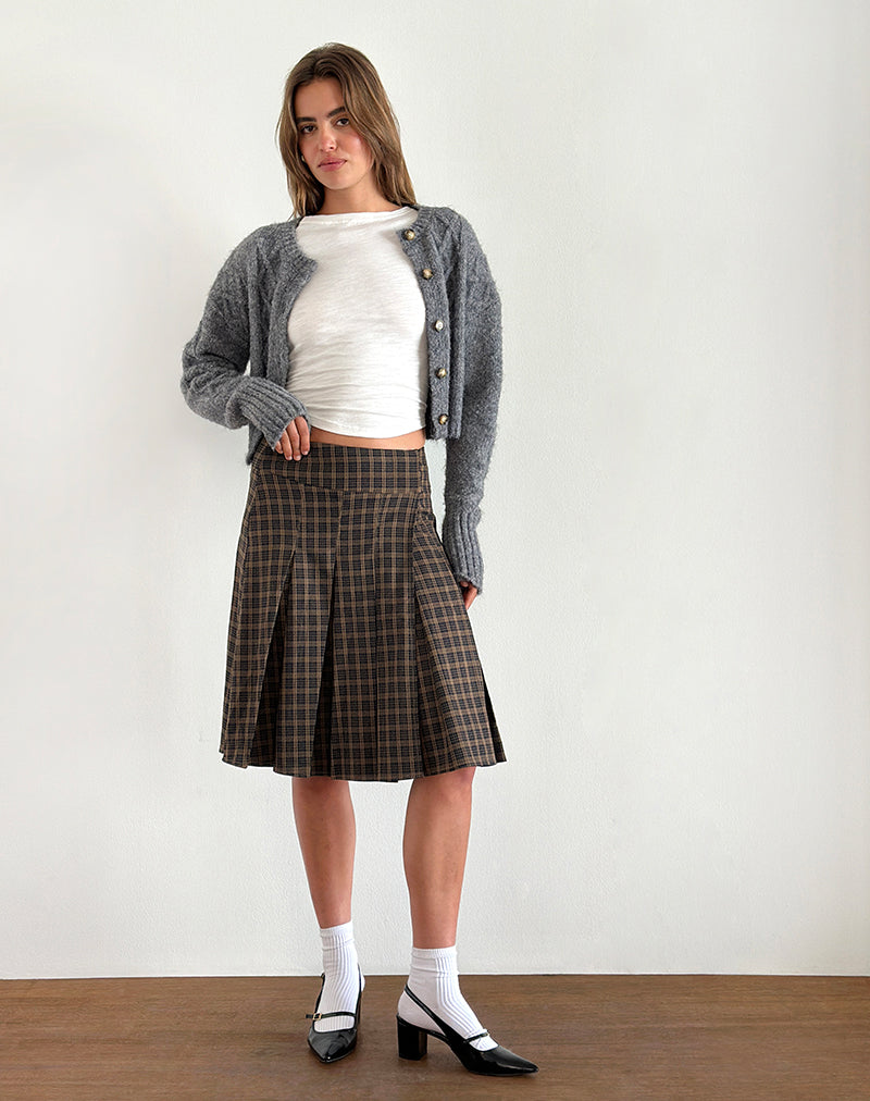 Vanka Midi Skirt in Dark Brown Check-Nico Sky