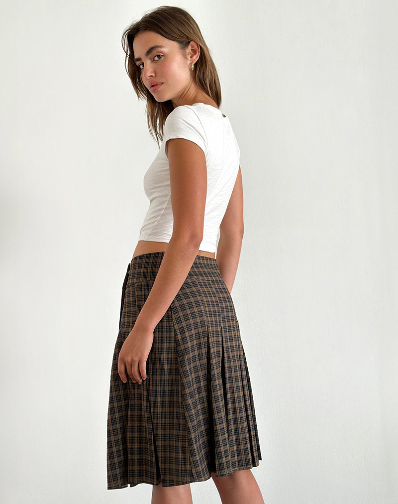 Vanka Midi Skirt in Dark Brown Check-Nico Sky