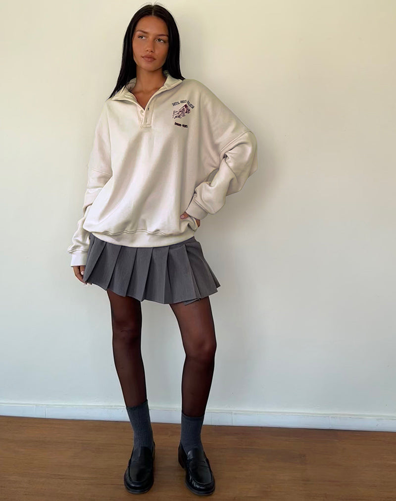 Varsity Jumper in Winter White with Burgundy Ski Club Embroidery-Nico Sky