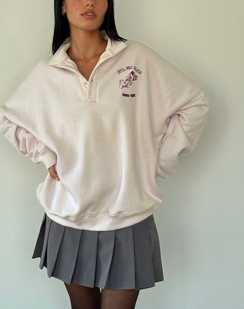 Varsity Jumper in Winter White with Burgundy Ski Club Embroidery-Nico Sky
