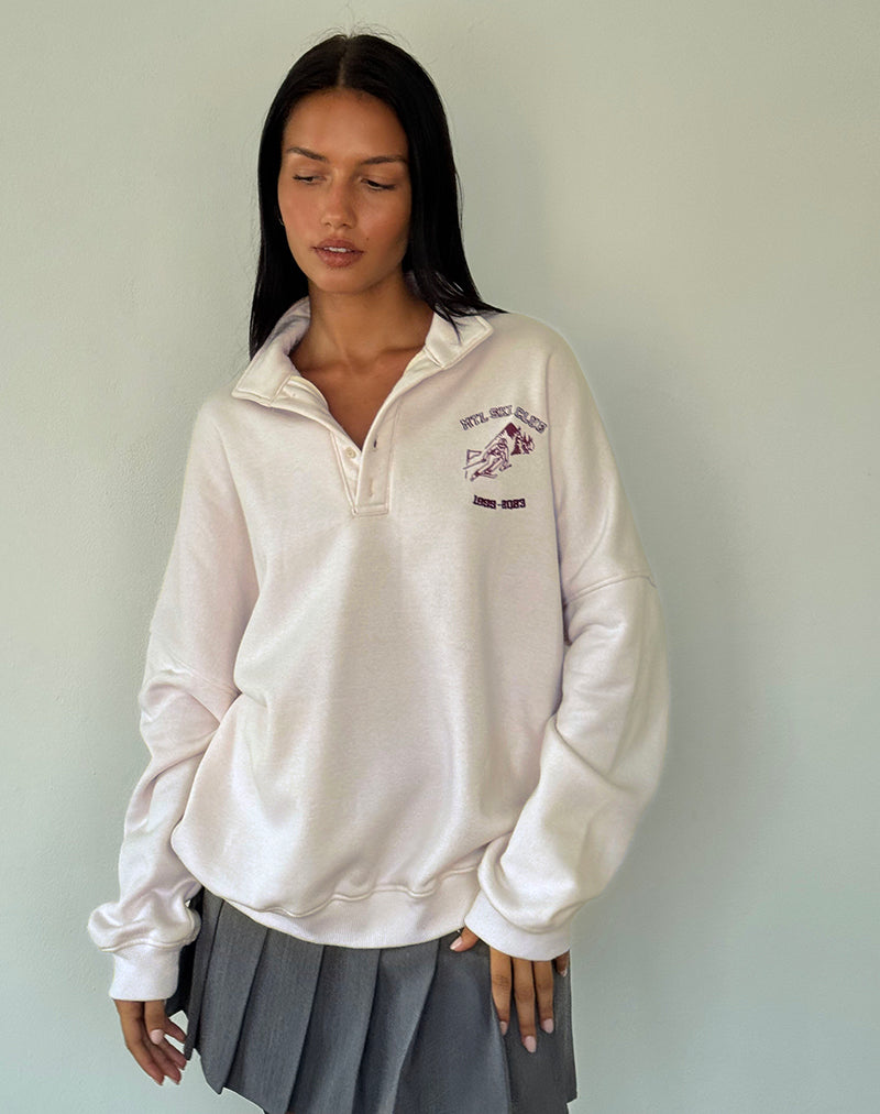 Varsity Jumper in Winter White with Burgundy Ski Club Embroidery-Nico Sky