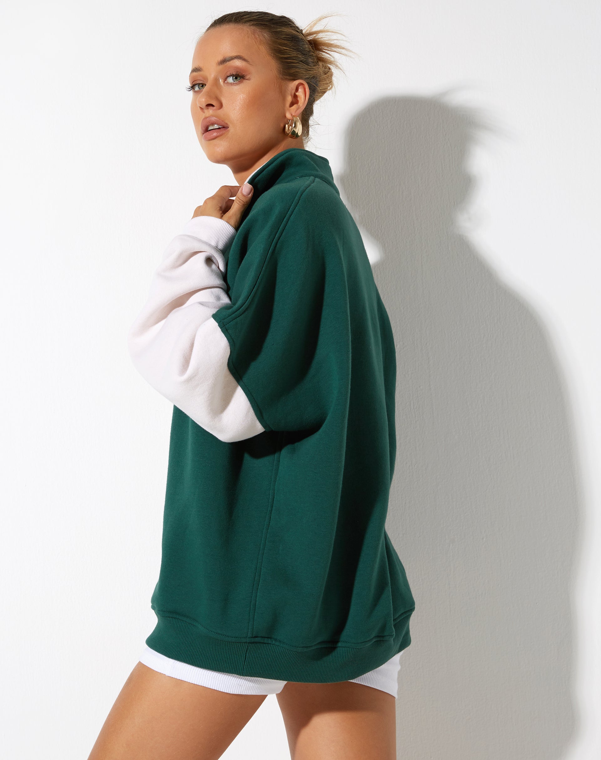 Varsity Oversized Jumper in Forest Green Winter White Sport Society-Nico Sky