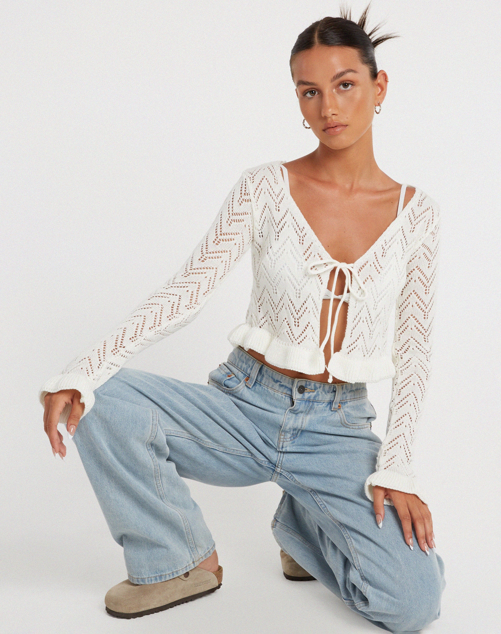Vella Cardi in Knitted Ivory-Nico Sky