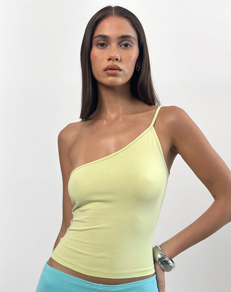 Vey One Shoulder Basic Top in Pistachio Green-Nico Sky