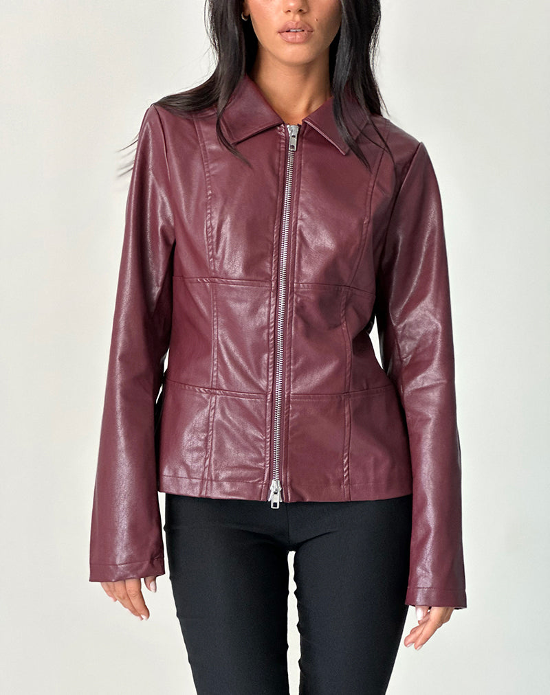 Vincent Fitted Jacket in PU Burgundy-Nico Sky