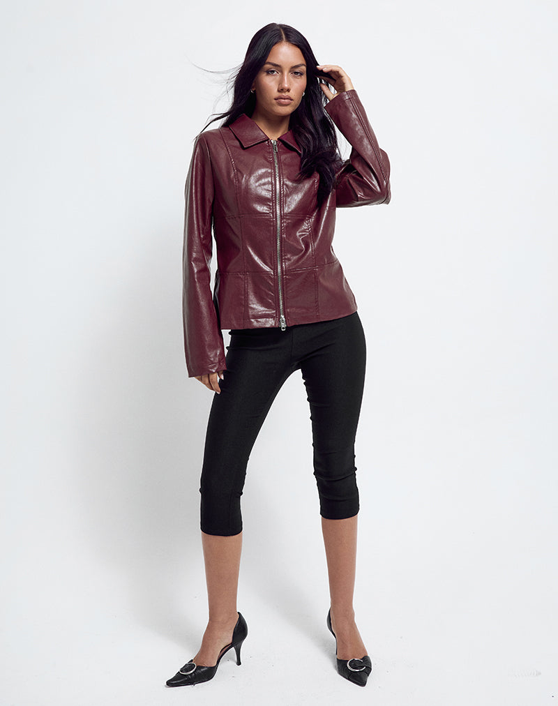 Vincent Fitted Jacket in PU Burgundy-Nico Sky