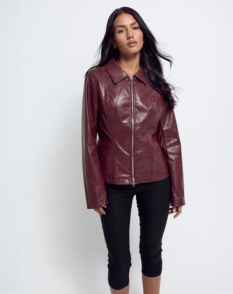 Vincent Fitted Jacket in PU Burgundy-Nico Sky