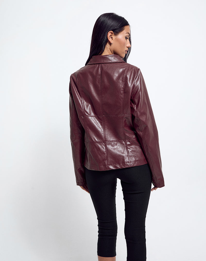 Vincent Fitted Jacket in PU Burgundy-Nico Sky