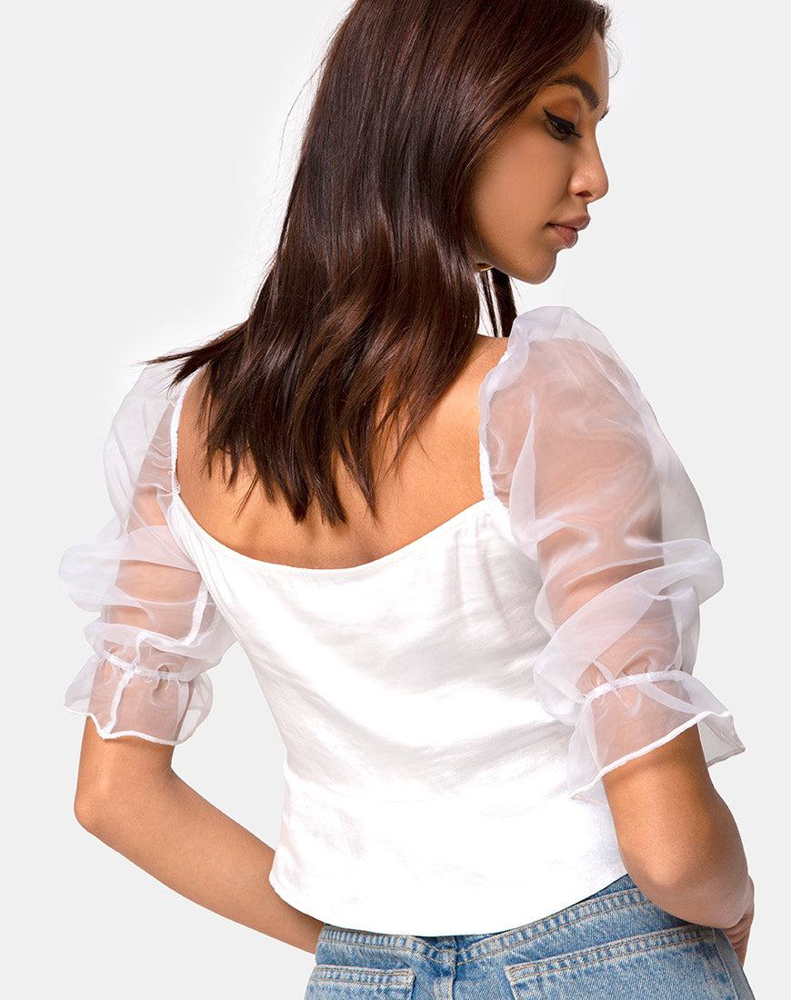 Viquela Crop Top in Organza Cream-Nico Sky