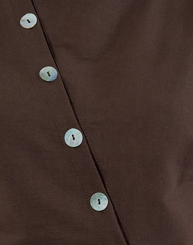 Vonne Asymmetric Button Top in Chocolate Brown-Nico Sky