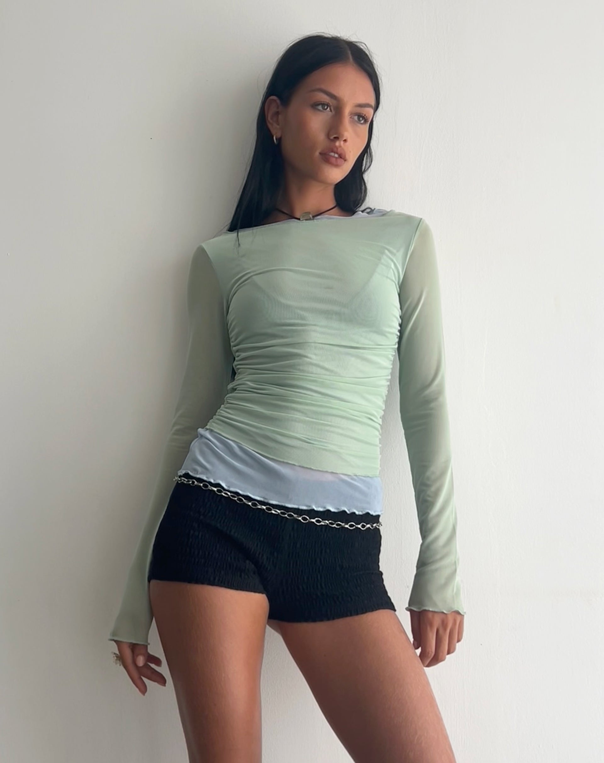 Vrist Long Sleeve Mesh Top in Frost Blue-Nico Sky