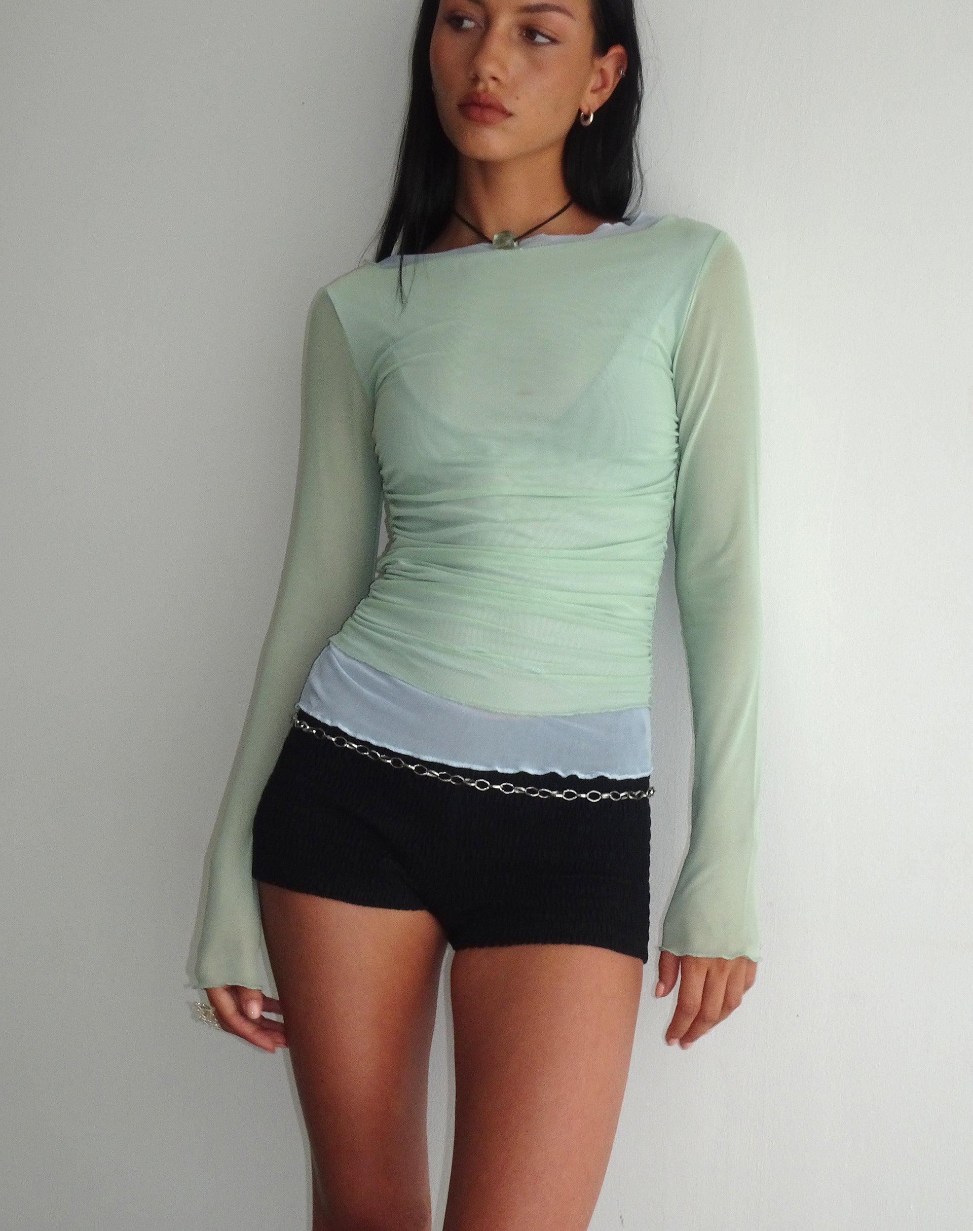 Vrist Long Sleeve Mesh Top in Frost Blue-Nico Sky