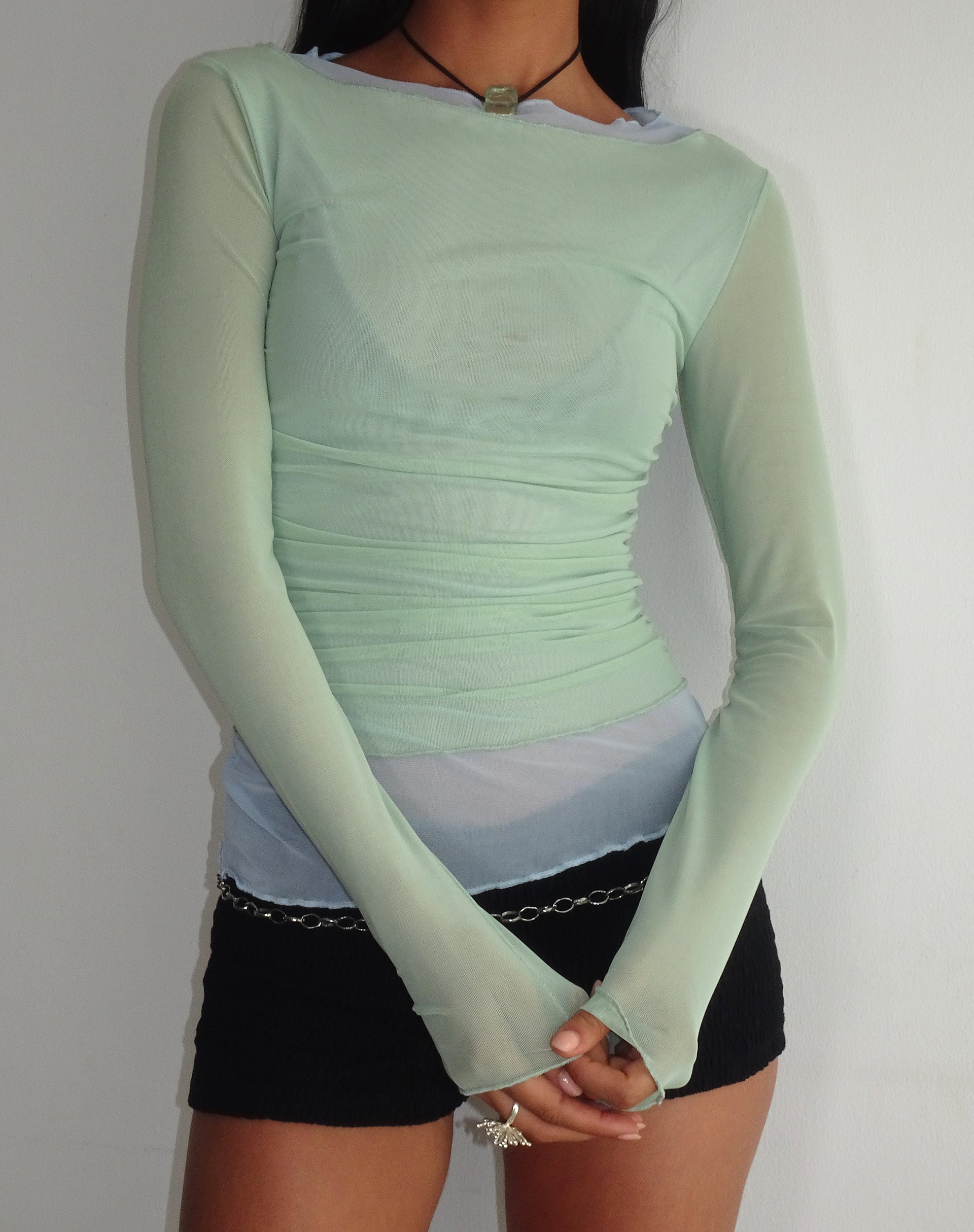 Vrist Long Sleeve Mesh Top in Frost Blue-Nico Sky
