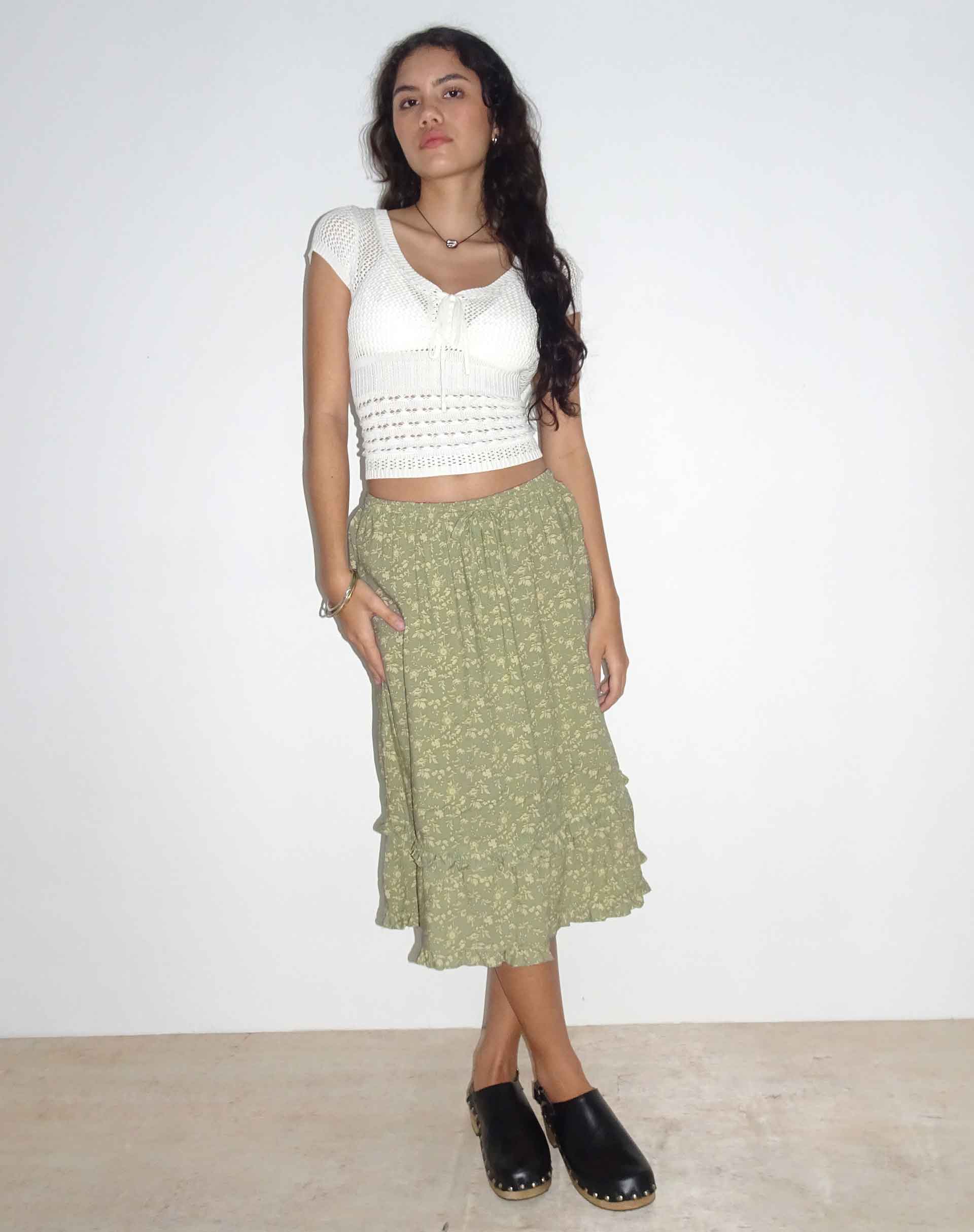 Wala Midi Skirt in Ditsy Floral Green-Nico Sky