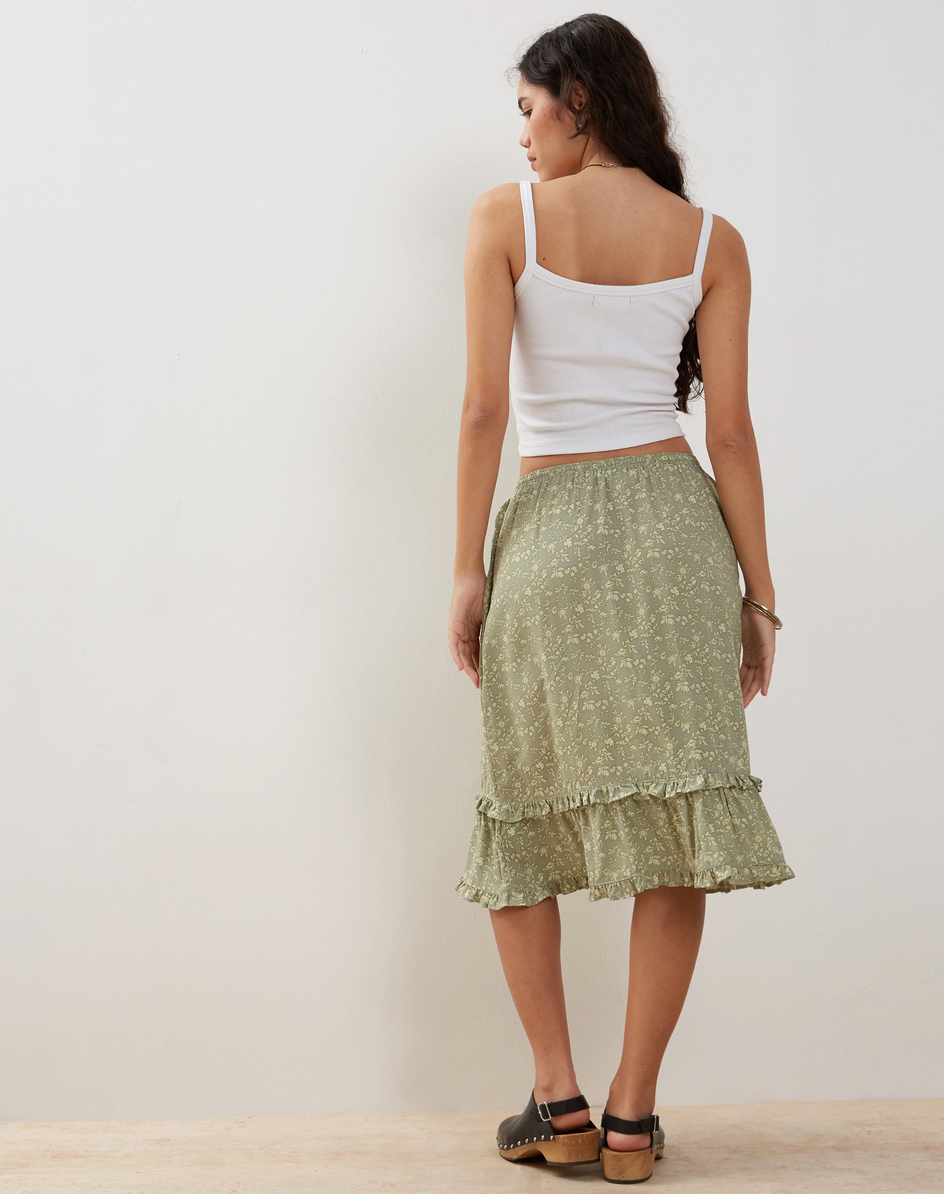 Wala Midi Skirt in Ditsy Floral Green-Nico Sky